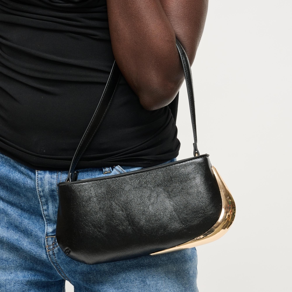 Sculptural Crescent-Accent Women's Cooper Black Leather Shoulder Bag - Picture 7 of 8